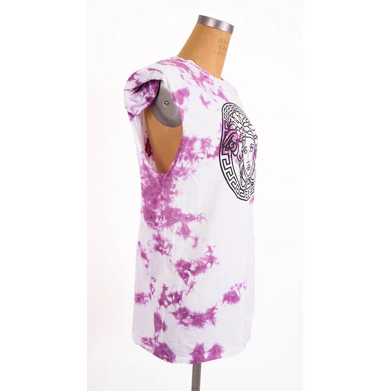 40 NEW $650 VERSACE Magenta White TIE DYE Cotton MEDUSA LOGO Sleeveless TANK TOP