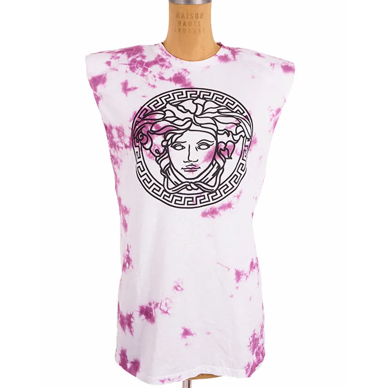 40 NEW $650 VERSACE Magenta White TIE DYE Cotton MEDUSA LOGO Sleeveless TANK TOP