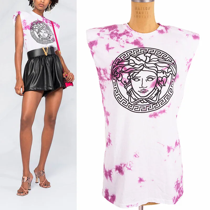 40 NEW $650 VERSACE Magenta White TIE DYE Cotton MEDUSA LOGO Sleeveless TANK TOP