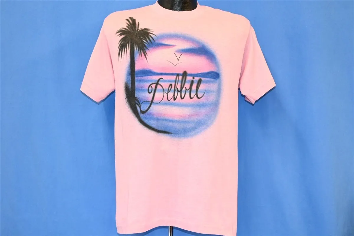 80s Debbie Airbrush Beach Palm Tree Sunset t-shirt Medium