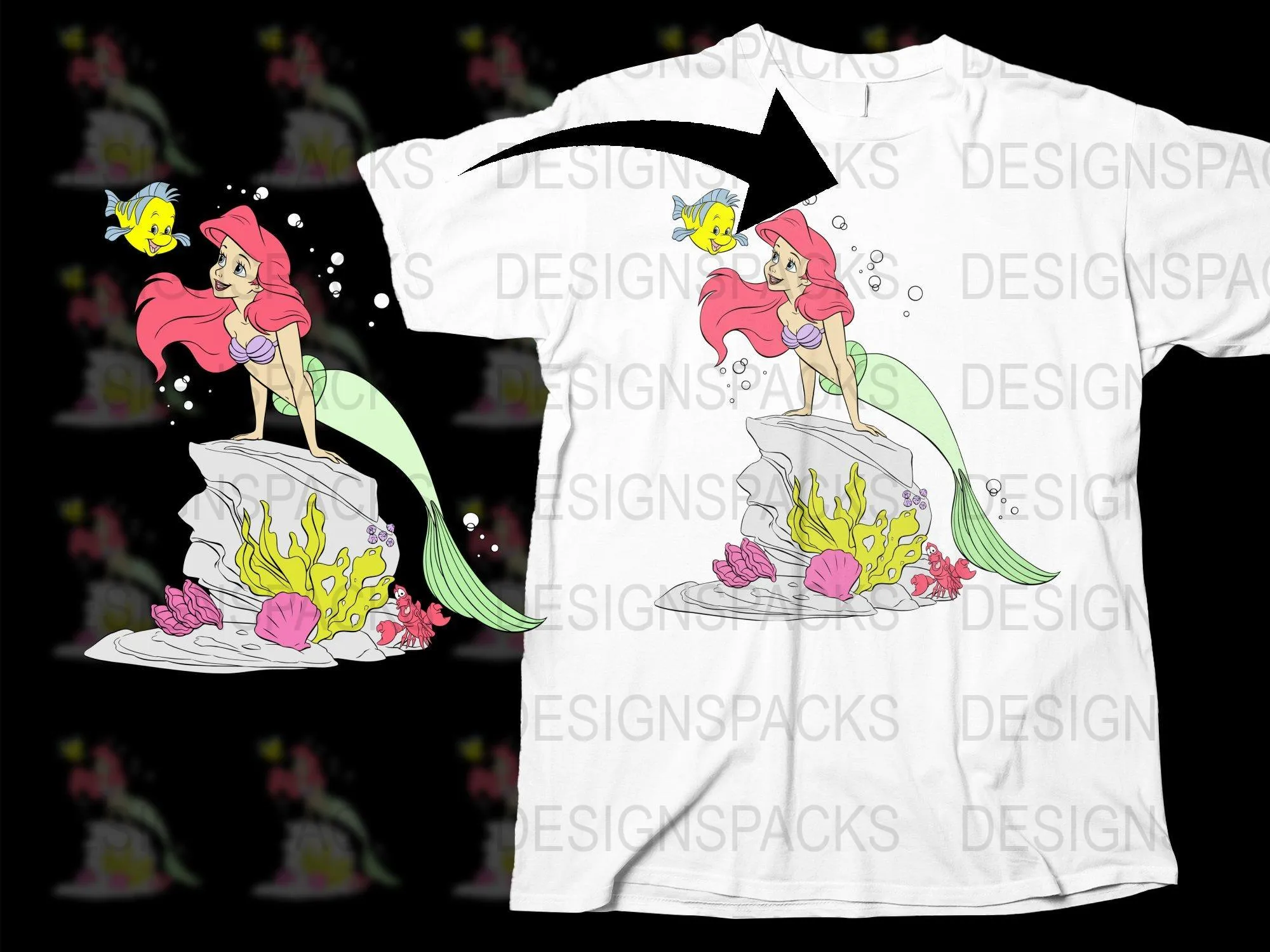 Ariel and Flounder Underwater Adventure Png Digital Download