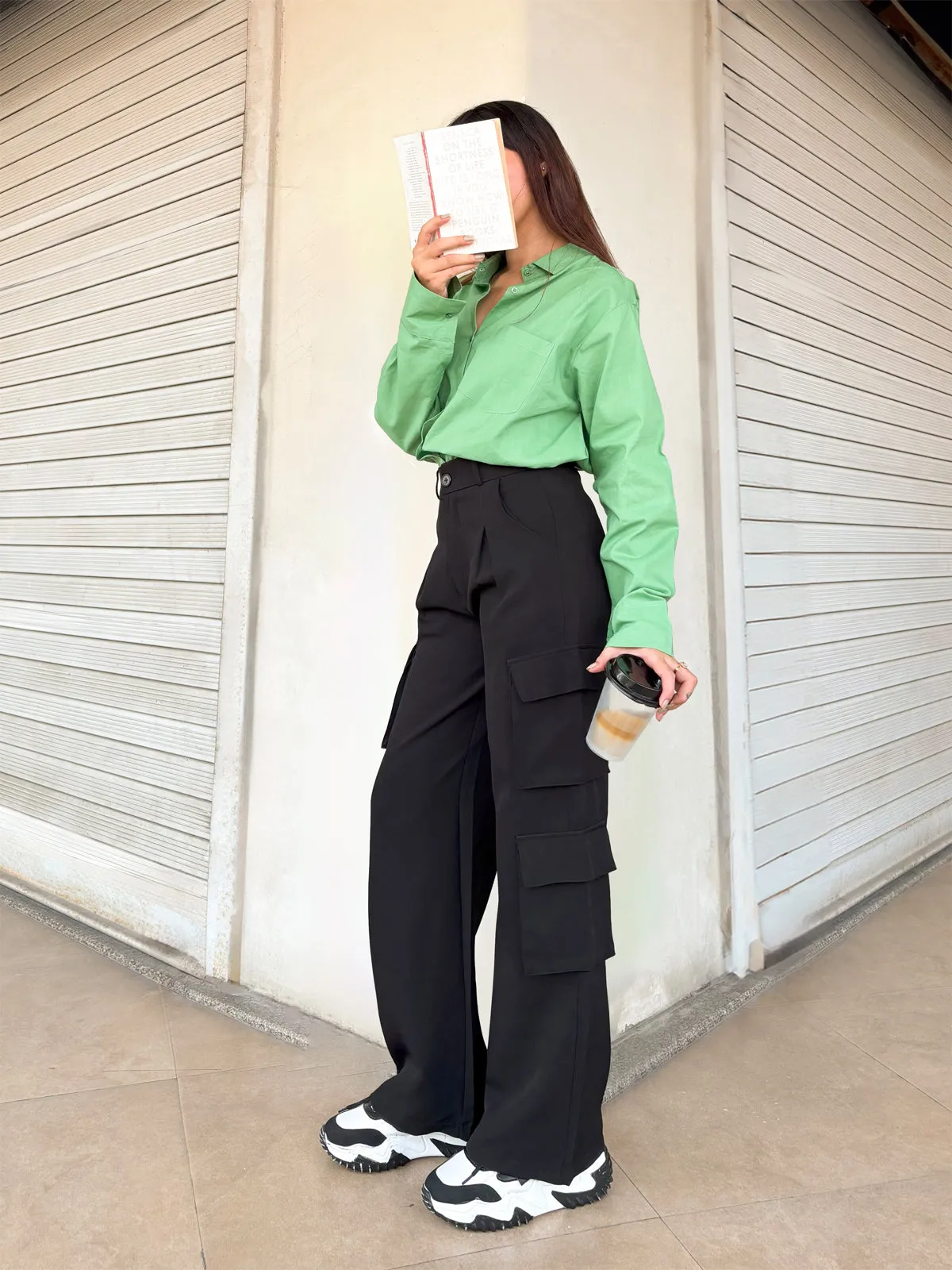 Black Cargo Wide Leg Korean Pants