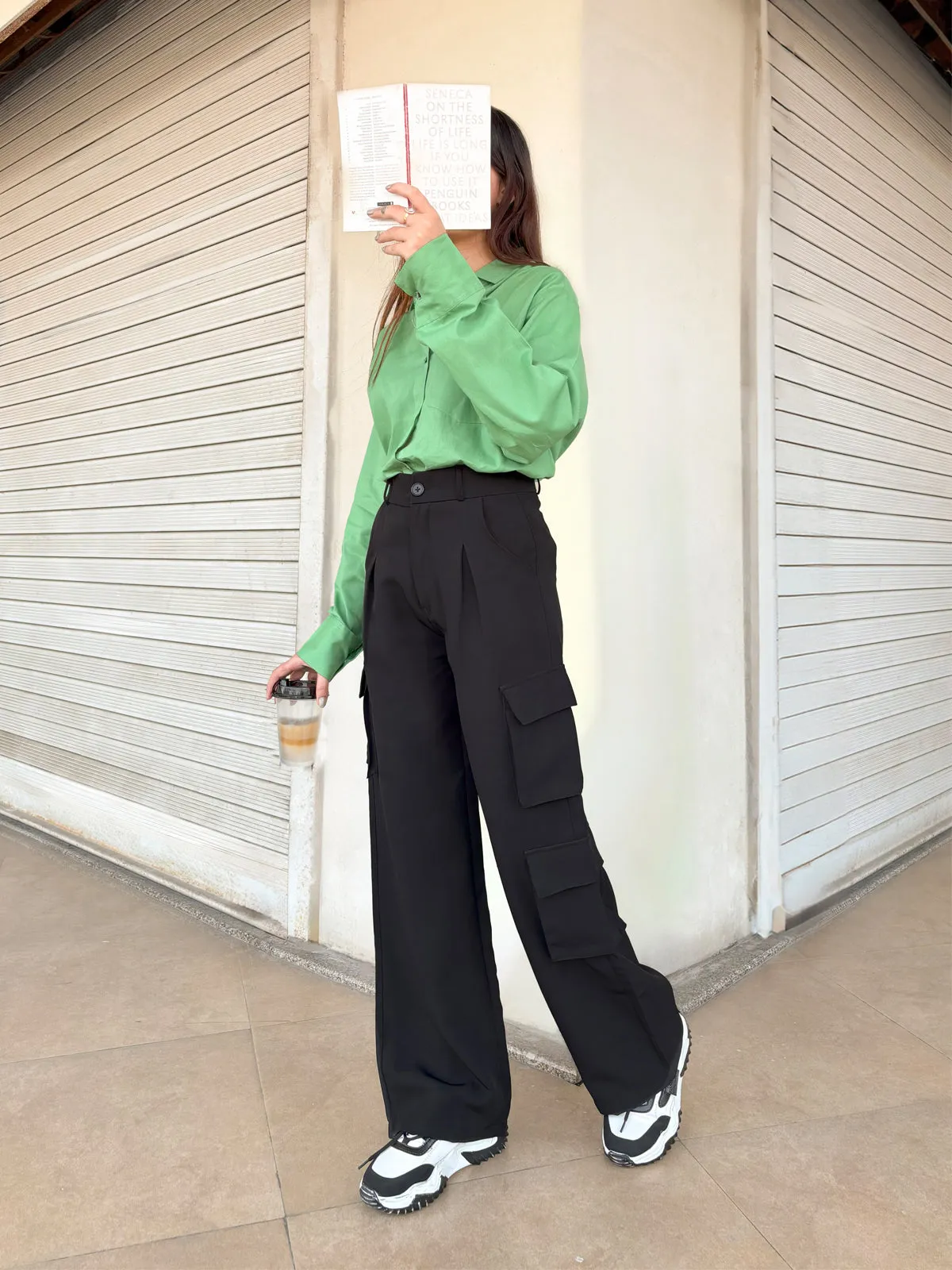 Black Cargo Wide Leg Korean Pants
