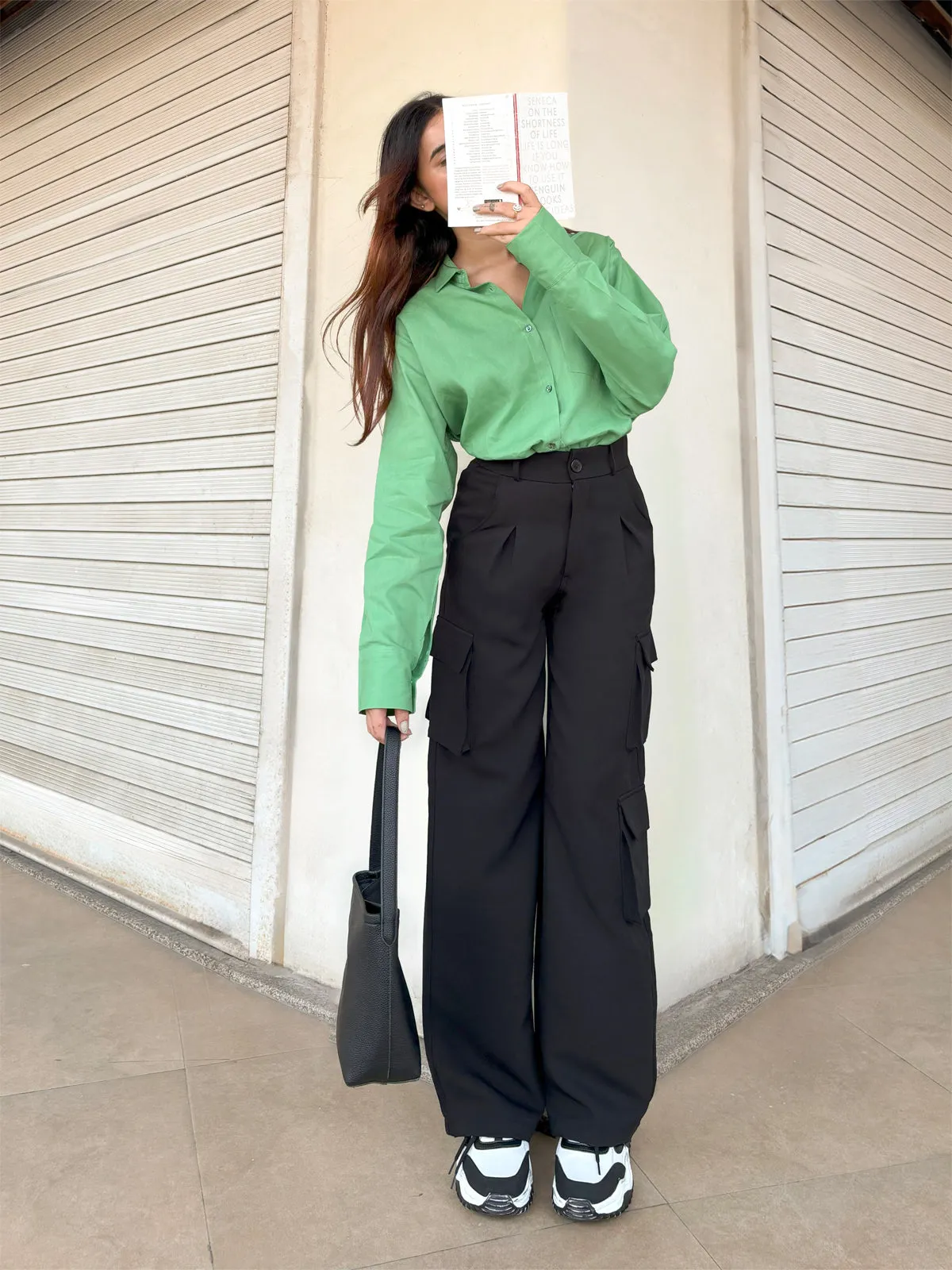 Black Cargo Wide Leg Korean Pants
