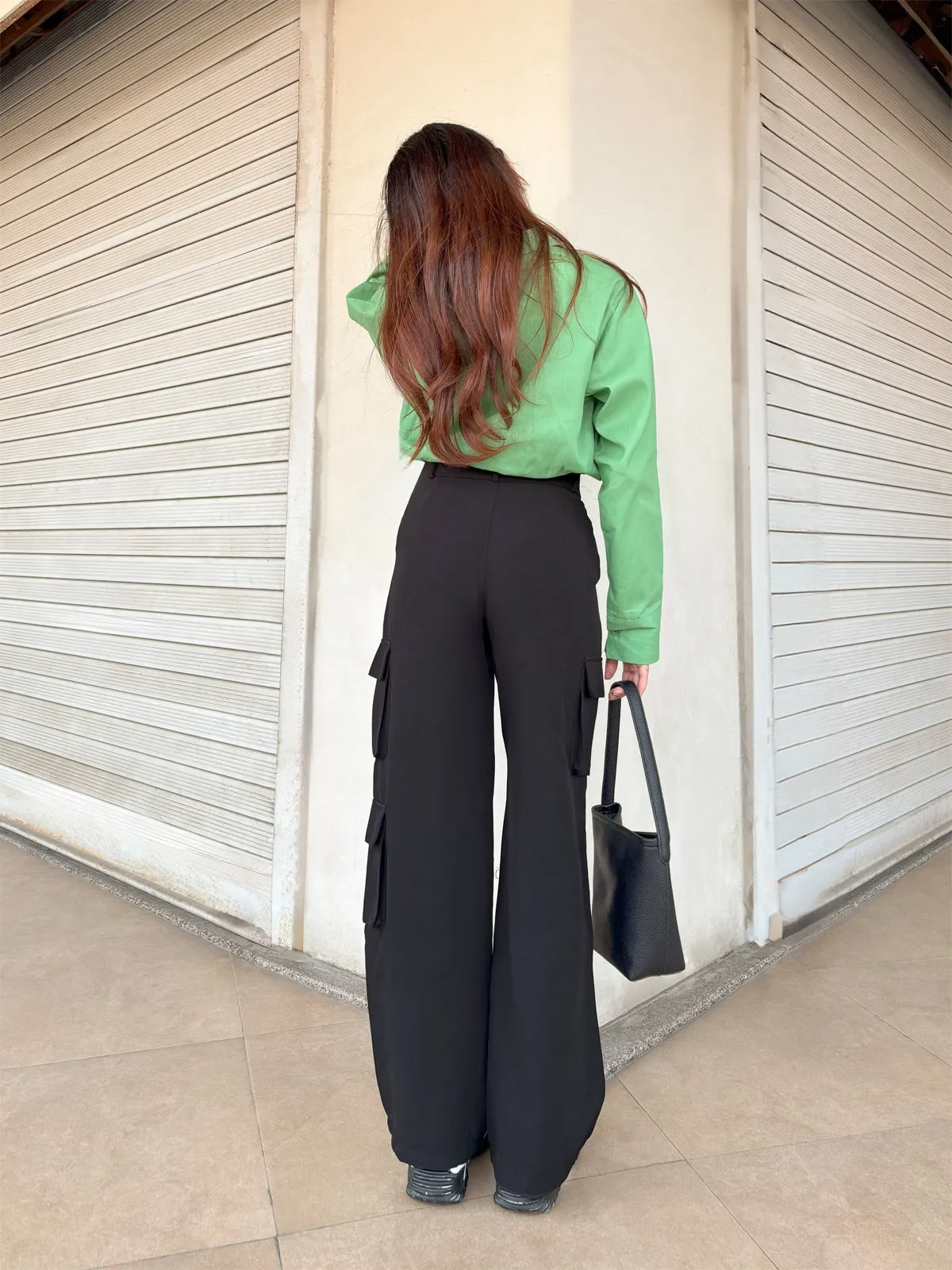 Black Cargo Wide Leg Korean Pants