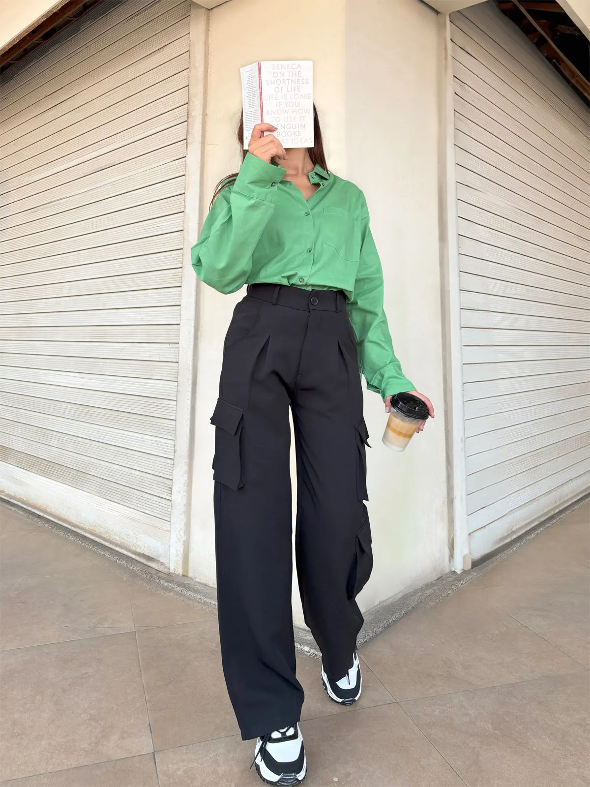 Black Cargo Wide Leg Korean Pants