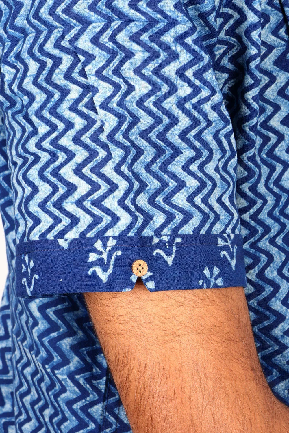 Blue Half Sleeve Indigo Hand Block Print Cotton Shirt 10074395