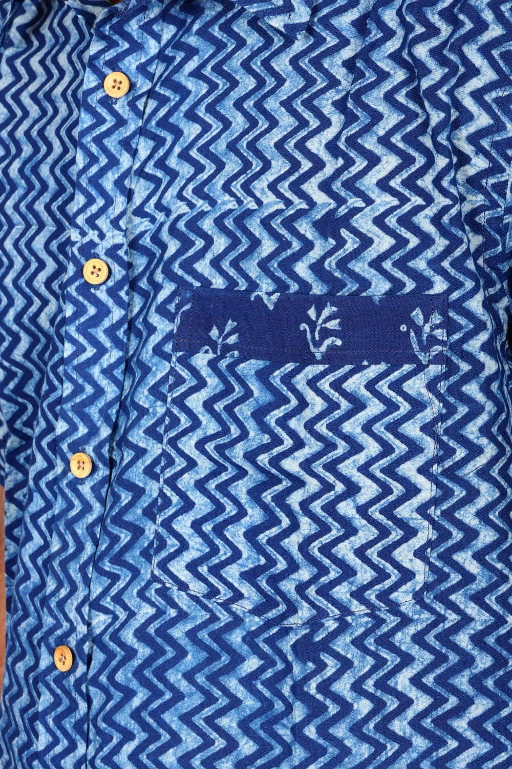 Blue Half Sleeve Indigo Hand Block Print Cotton Shirt 10074395