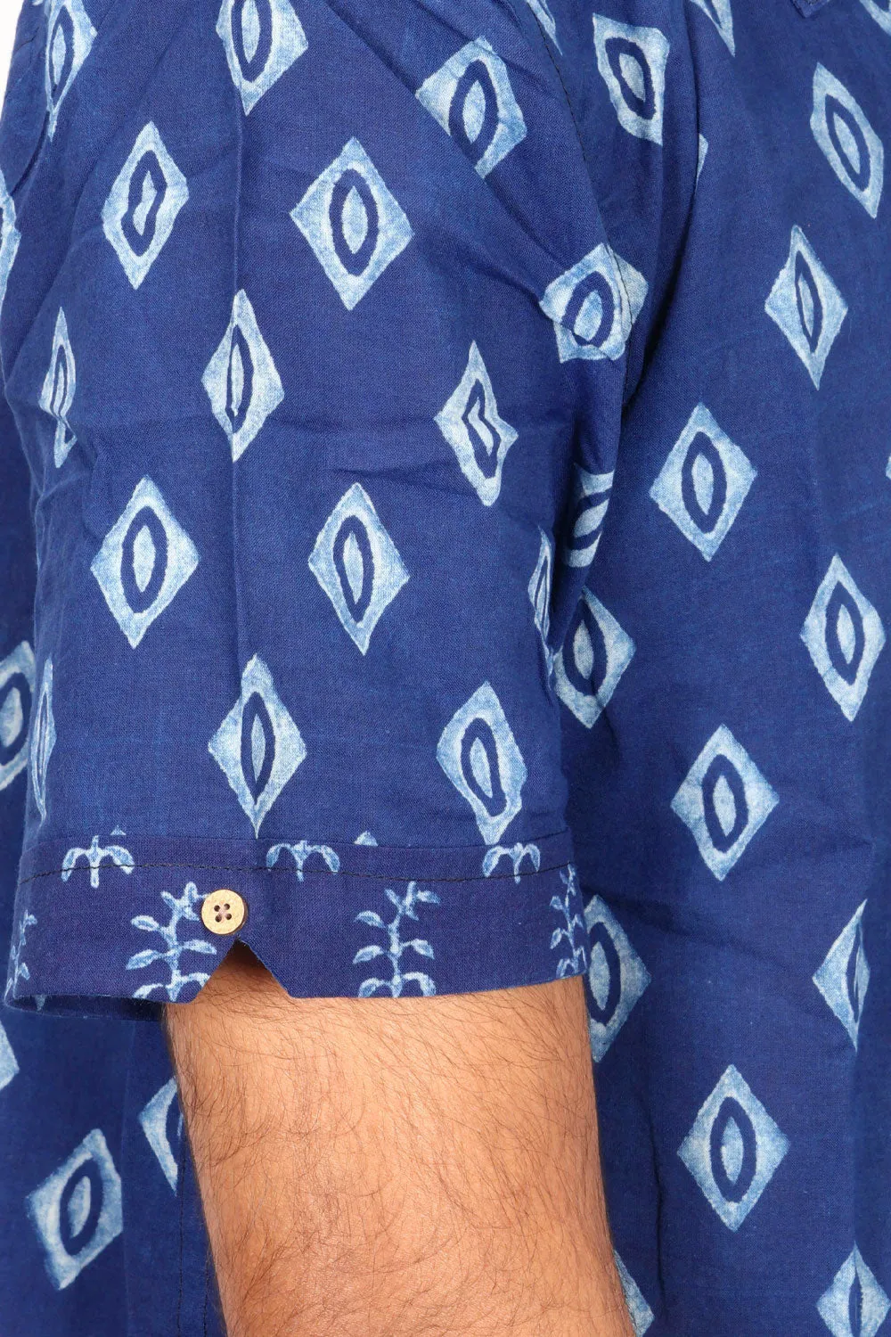 Blue Half Sleeve Indigo Hand Block Print Cotton Shirt 10074407