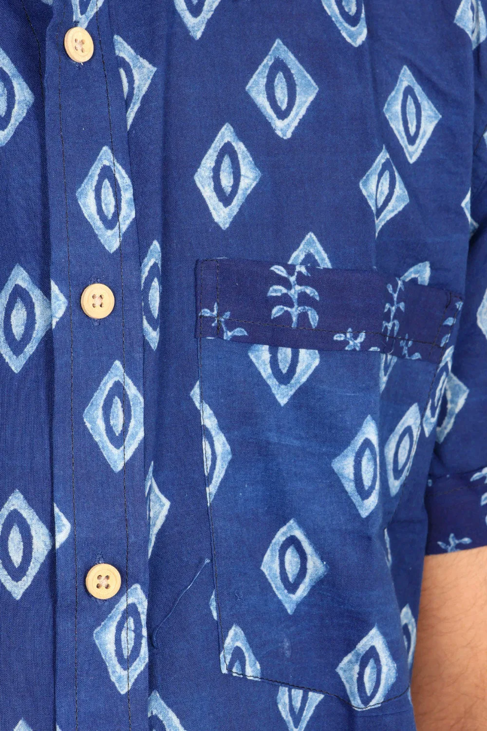 Blue Half Sleeve Indigo Hand Block Print Cotton Shirt 10074407