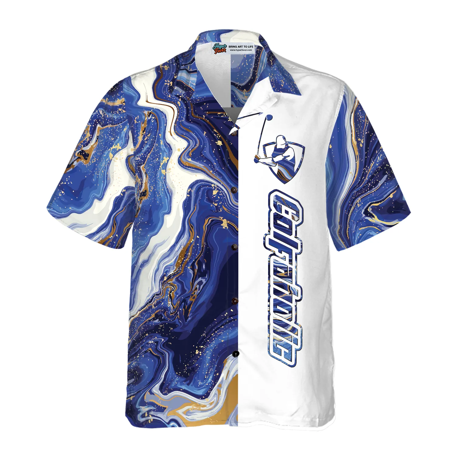 Blue Marble And Gold Golfaholic Hawaiian Shirt, Best Gift For lover, Friend, Family