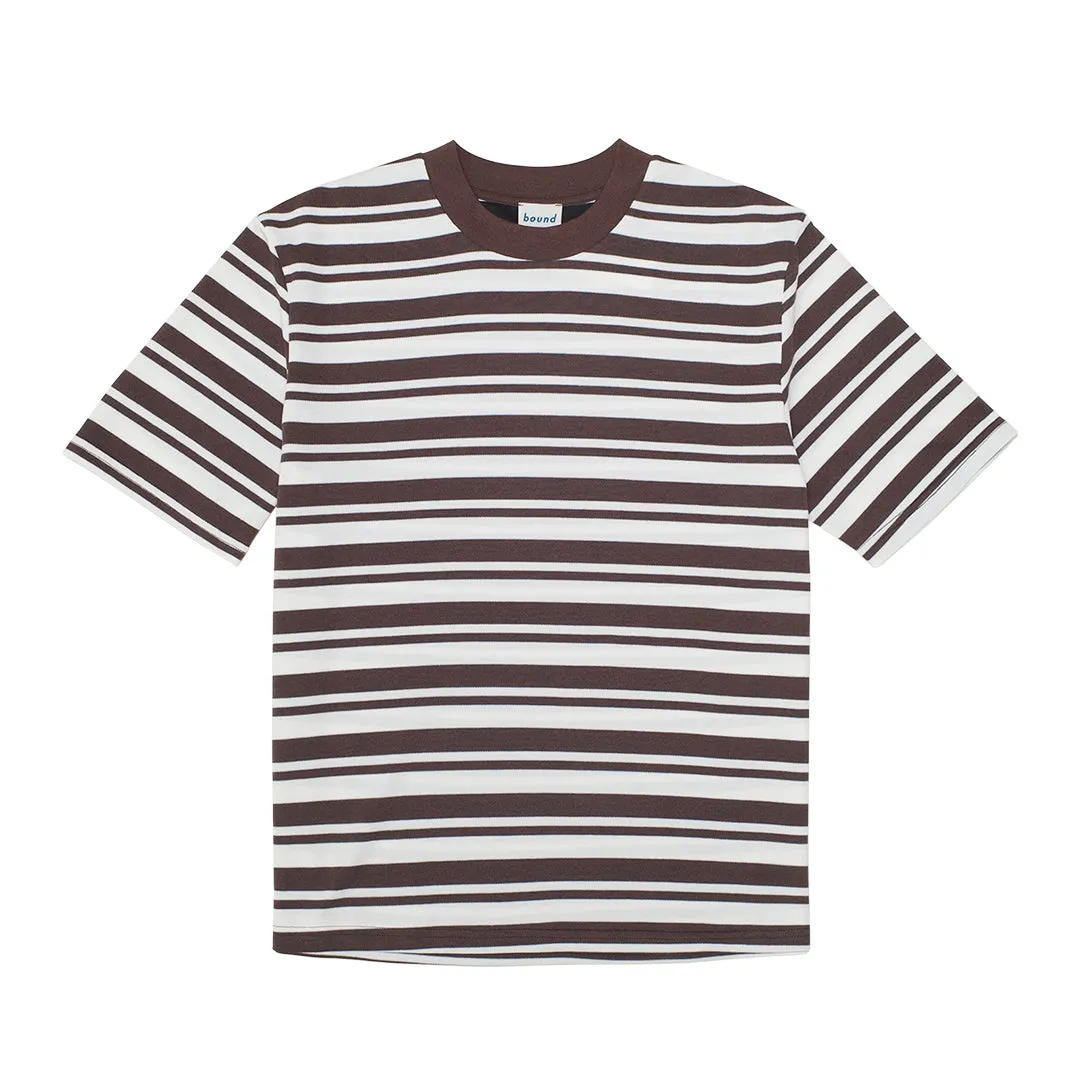 bound Pique Stripe Tee - Brown/Ecru