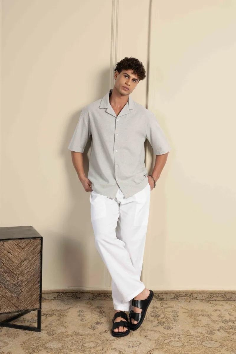 Box Fit Cuban Collar Shirt For Men | Melange Grey