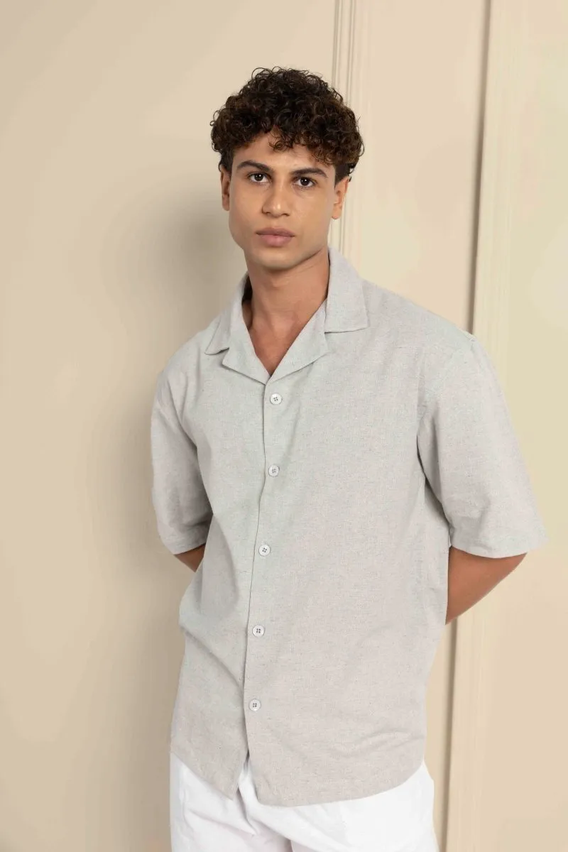 Box Fit Cuban Collar Shirt For Men | Melange Grey