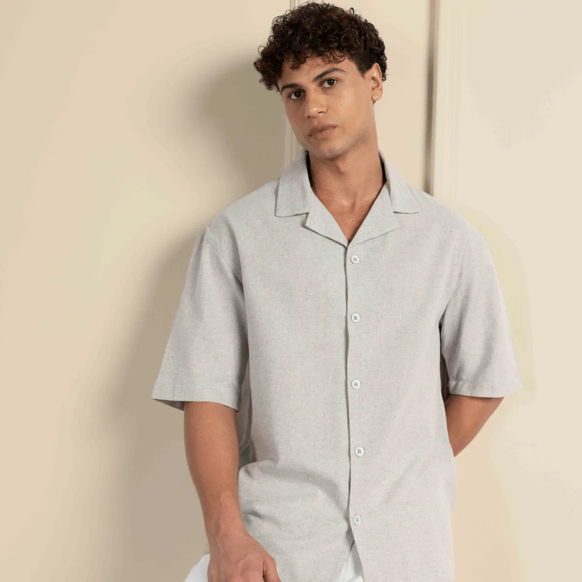 Box Fit Cuban Collar Shirt For Men | Melange Grey