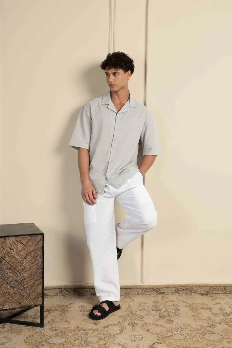 Box Fit Cuban Collar Shirt For Men | Melange Grey