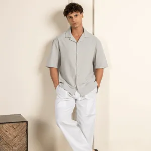 Box Fit Cuban Collar Shirt For Men | Melange Grey