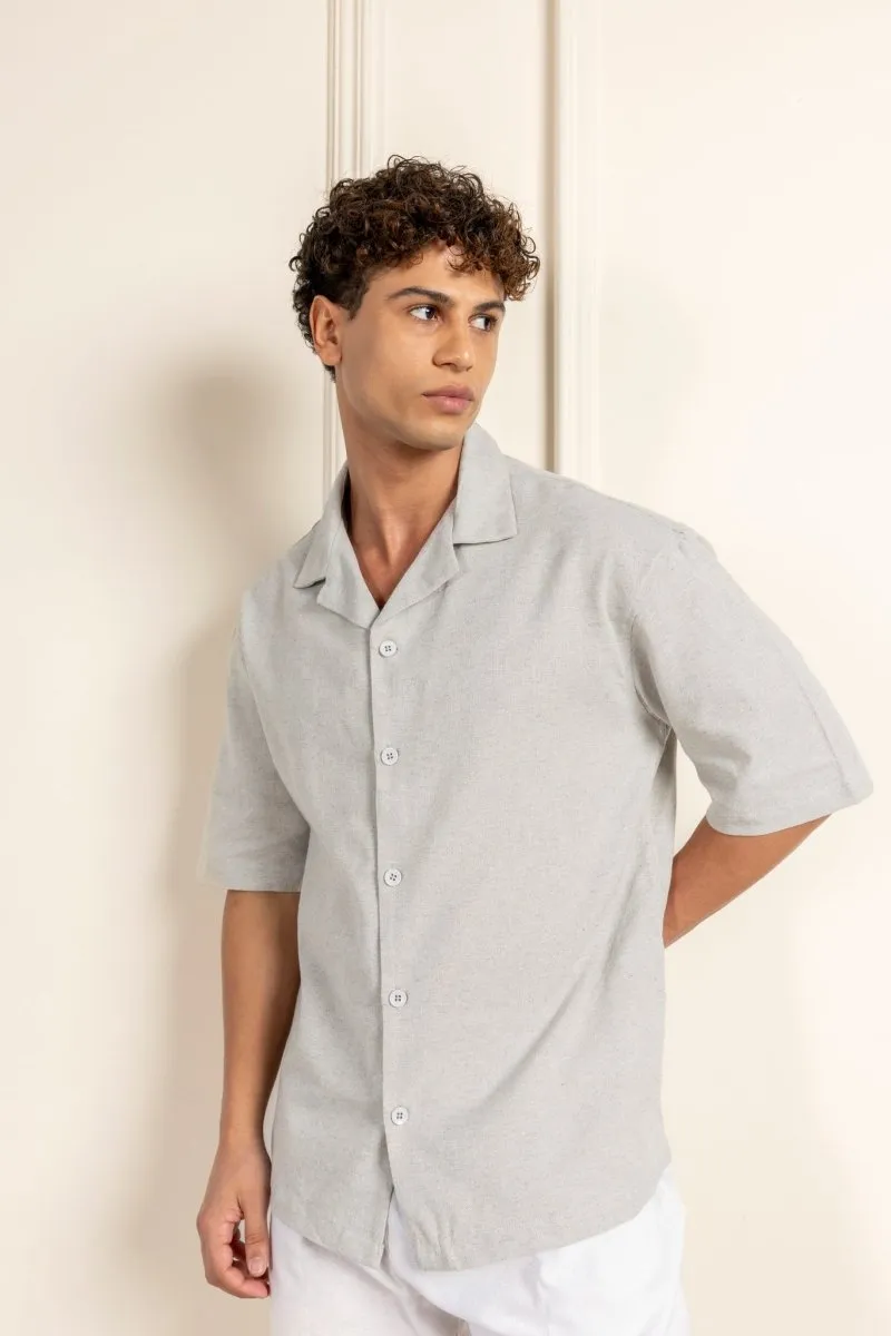 Box Fit Cuban Collar Shirt For Men | Melange Grey