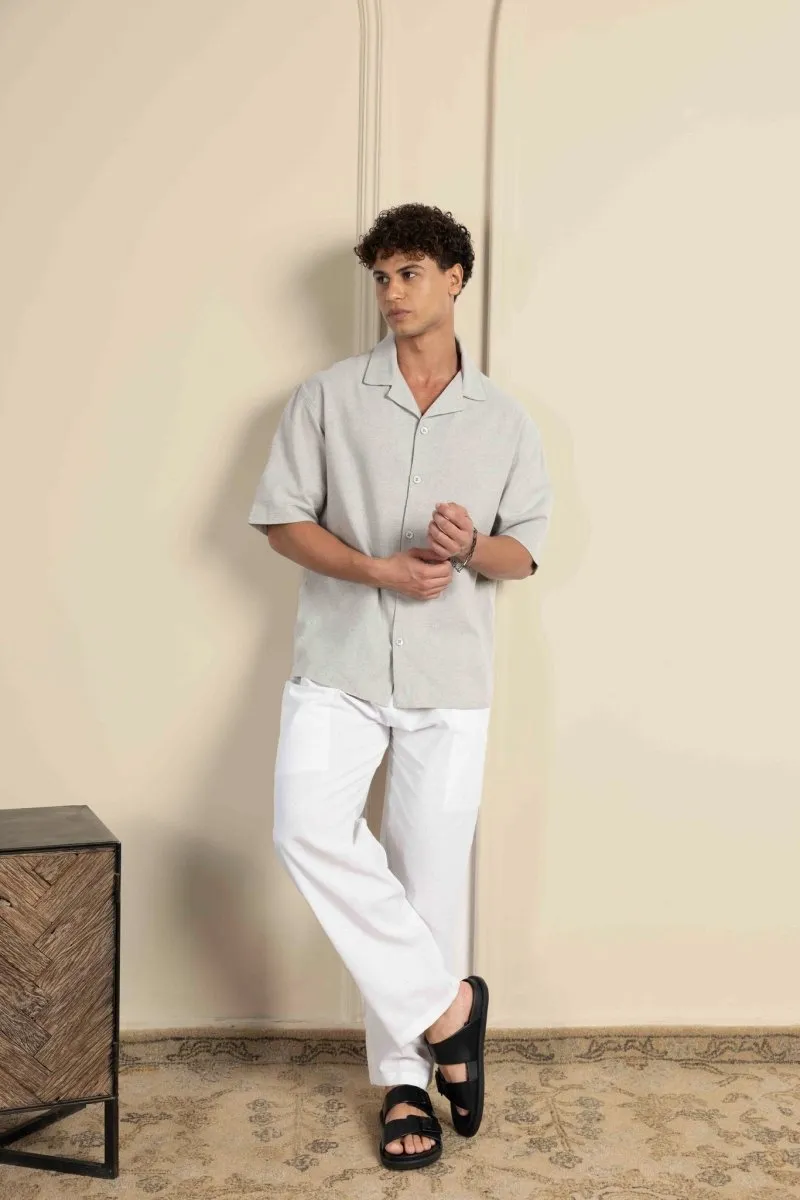 Box Fit Cuban Collar Shirt For Men | Melange Grey