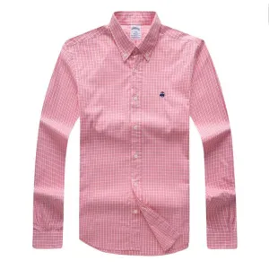 Brooks Men's  Plain 100% cotton collar Button down Pink Long sleeve Shirt