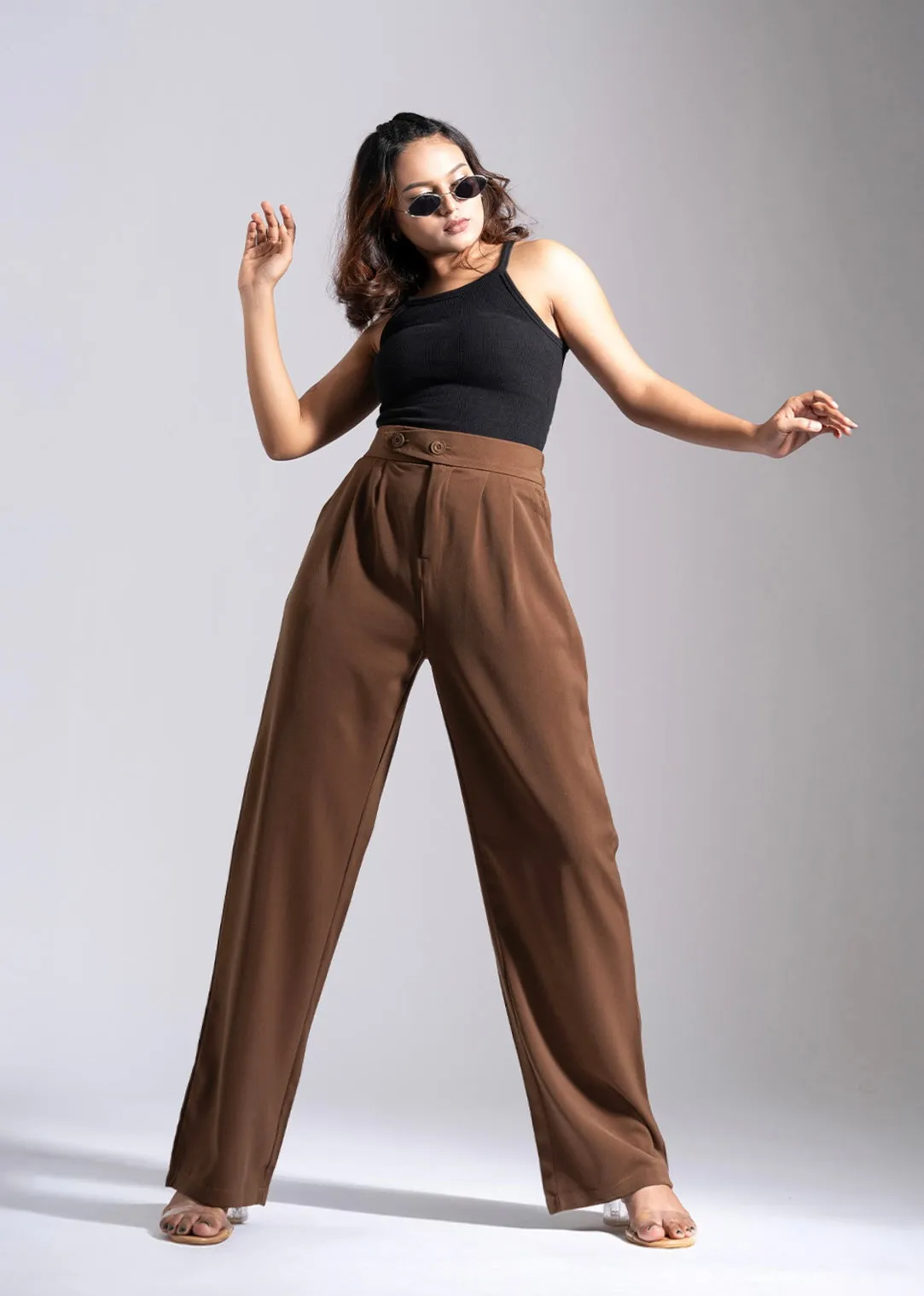 Brown Tailored Pleat Korean Pants
