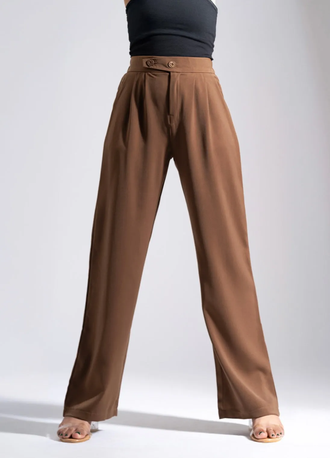 Brown Tailored Pleat Korean Pants