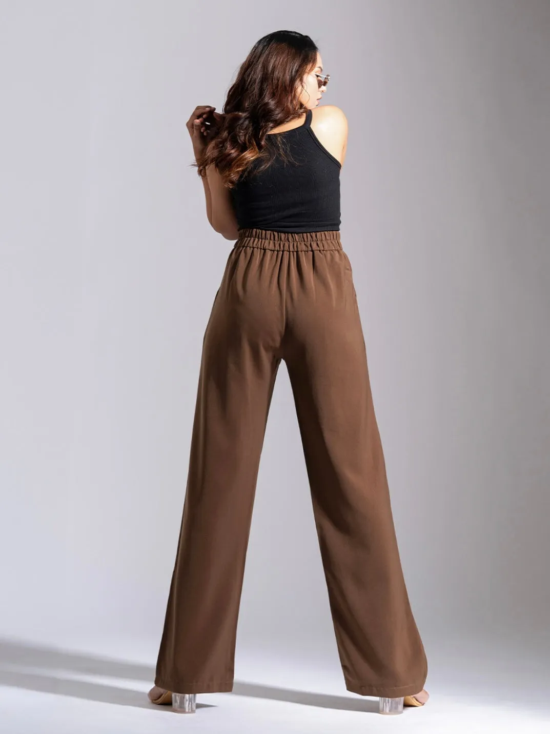Brown Tailored Pleat Korean Pants