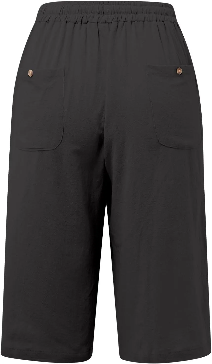 Capri Pants for Women Cotton Linen Capris Drawstring Elastic Waist Side Hollow Out Pants Straight Leg Cropped Trouser