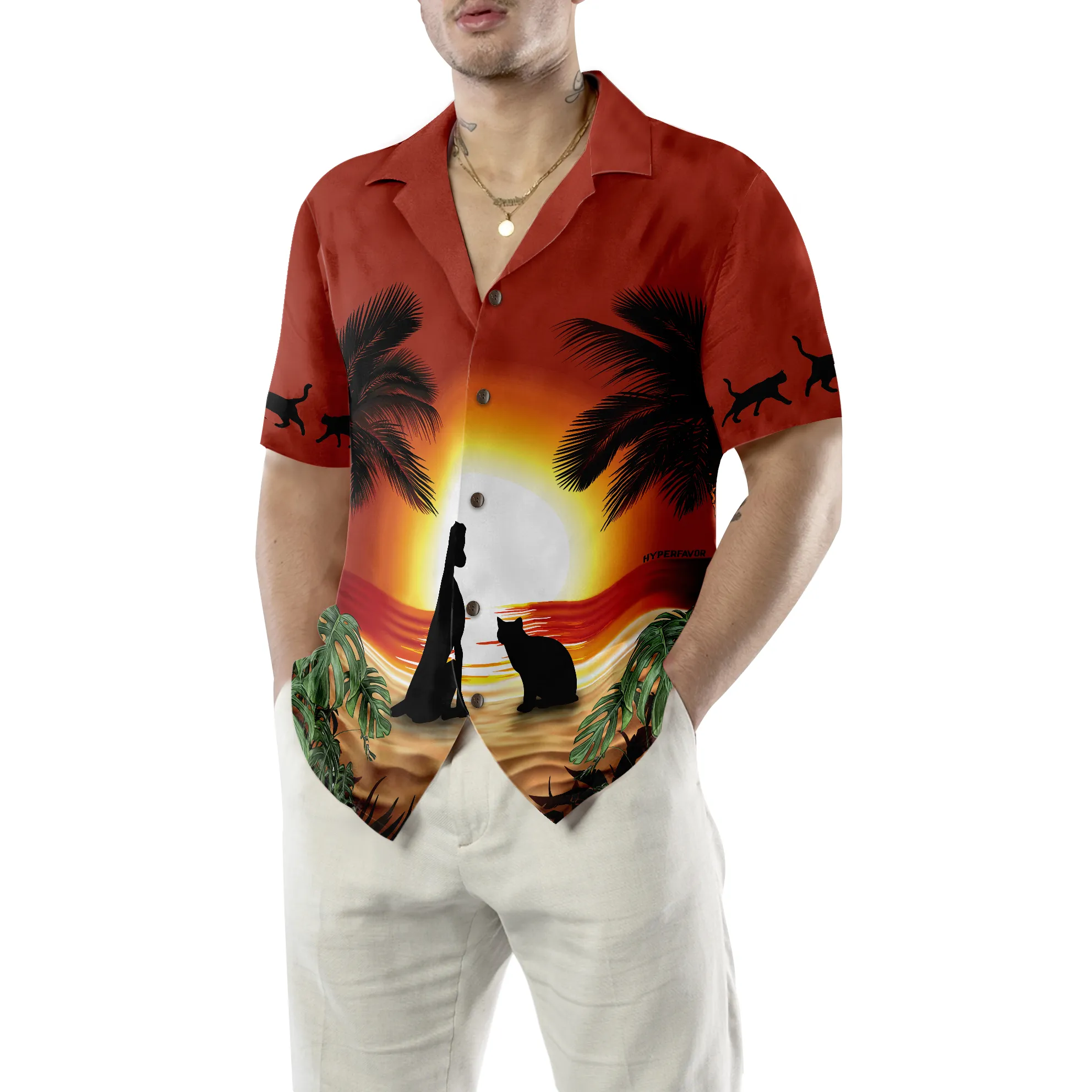 Cat And Dog Sunset Hawaiian Shirt, Best Gift For Cat Lover, Husband, Wife, Boyfriend, Girlfriend, Friend, Family