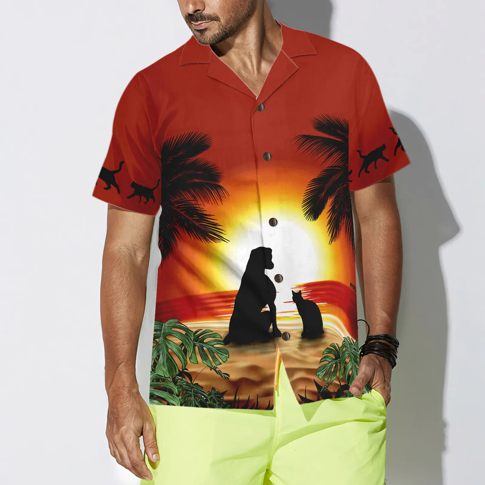 Cat And Dog Sunset Hawaiian Shirt, Best Gift For Cat Lover, Husband, Wife, Boyfriend, Girlfriend, Friend, Family