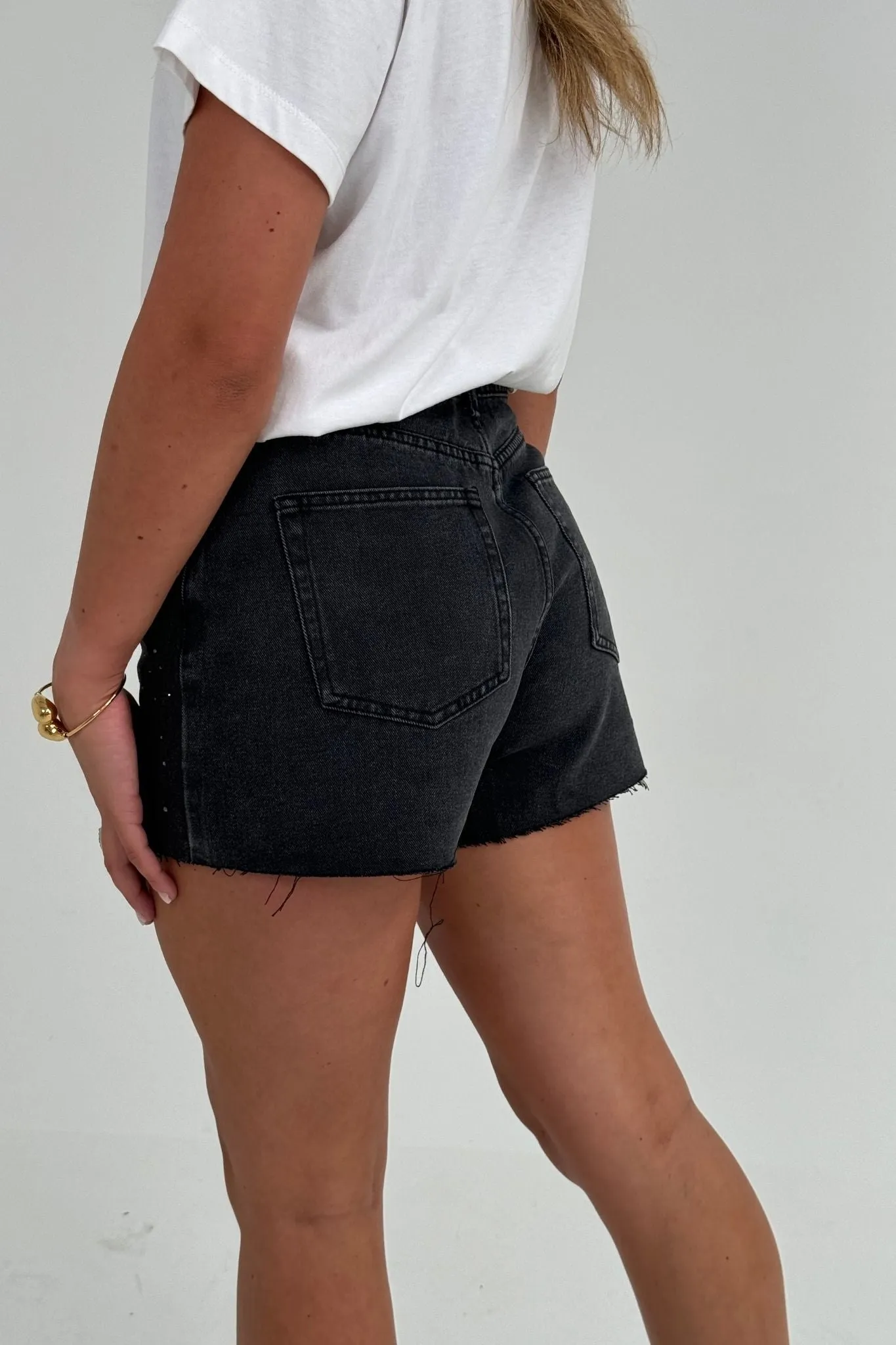 Cindy Diamante Shorts In Black Wash