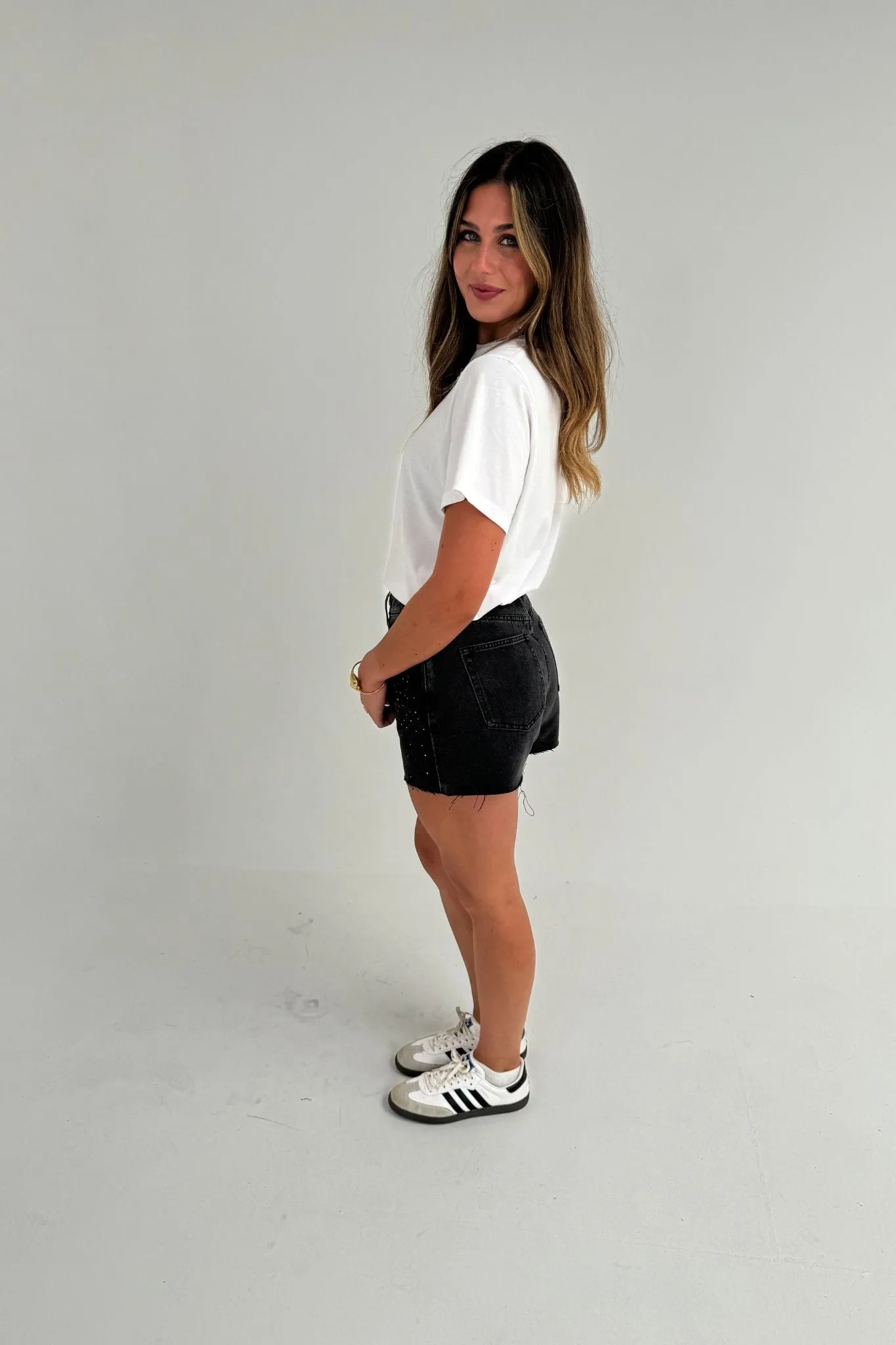 Cindy Diamante Shorts In Black Wash