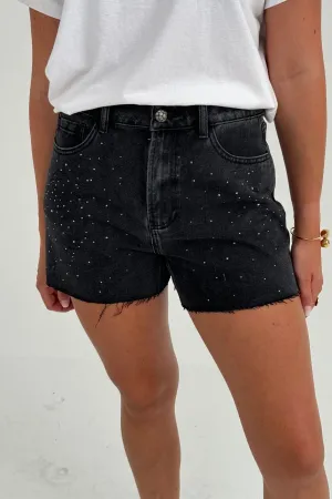 Cindy Diamante Shorts In Black Wash
