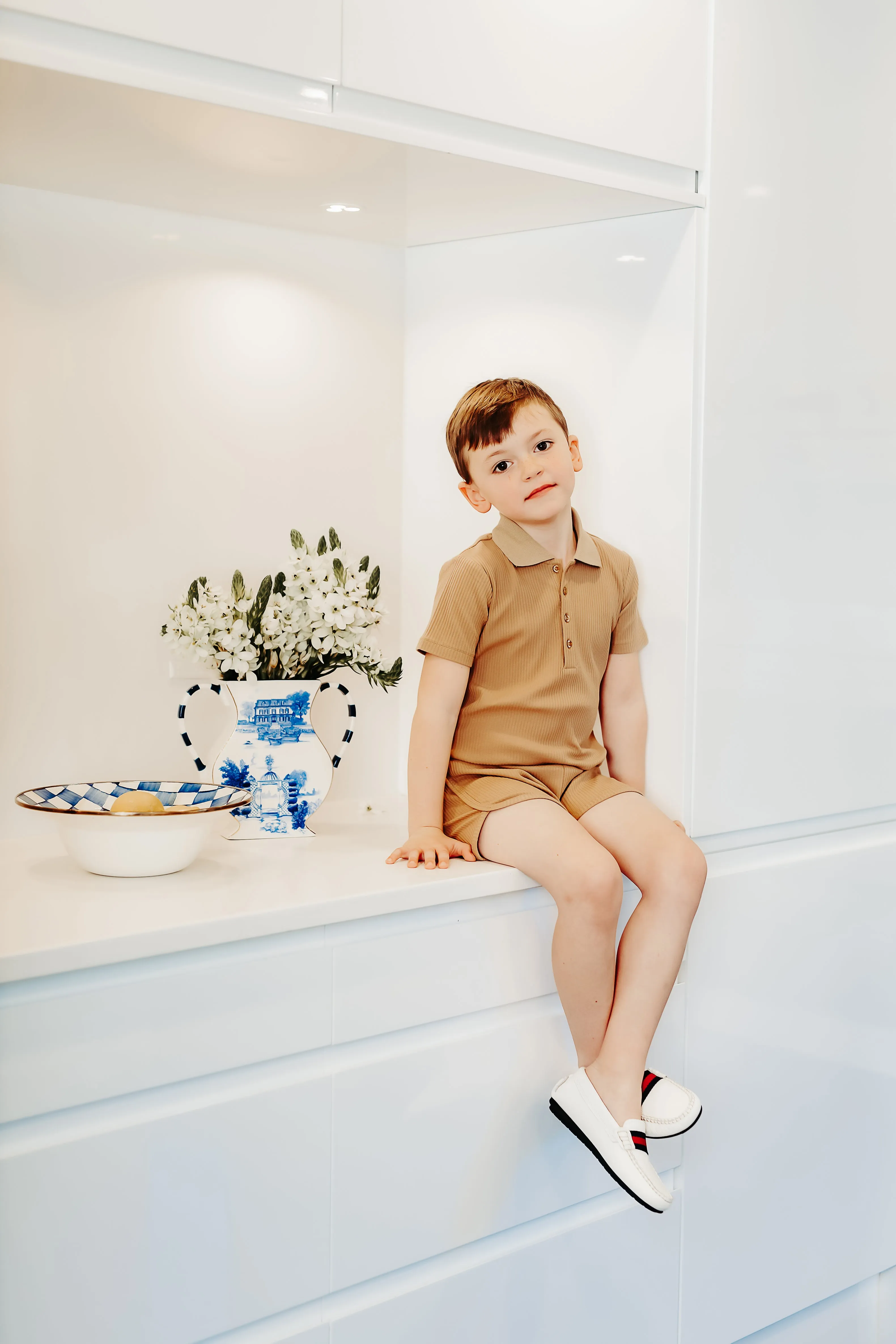 Coco Blanc Camel Ribbed Boys Polo
