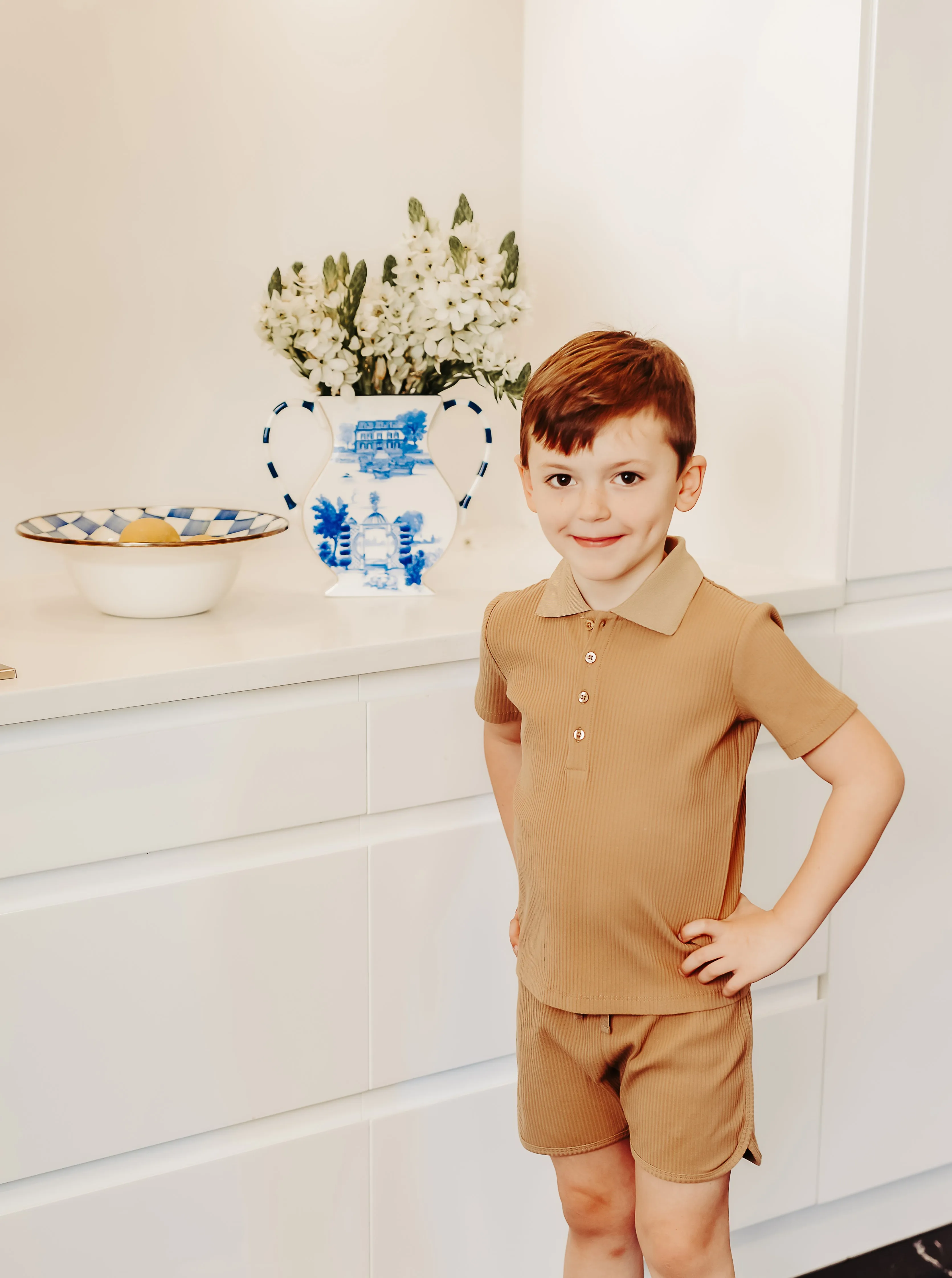 Coco Blanc Camel Ribbed Boys Polo