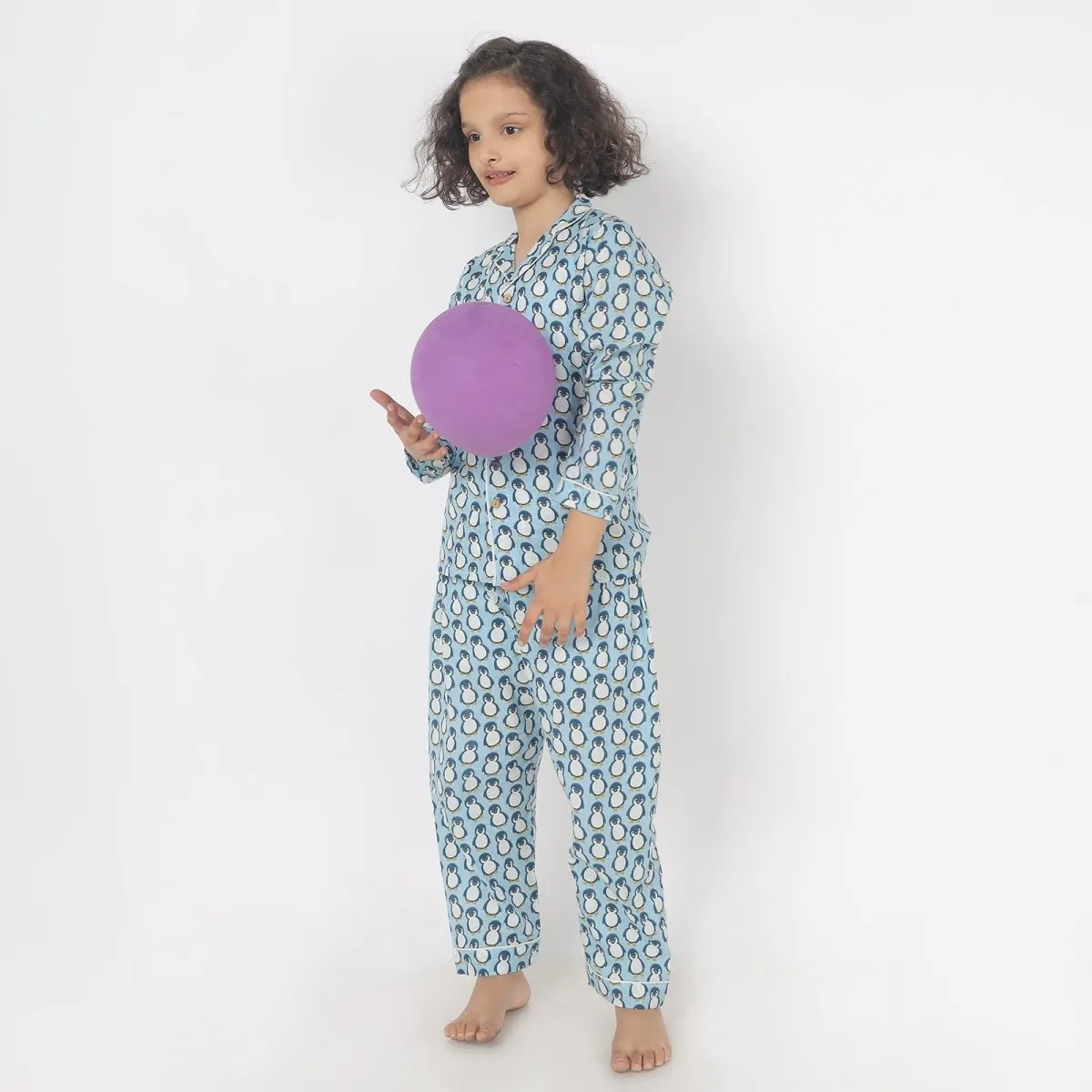 Cotton Unisex Kids Penguin Print Nightsuit – Shirt & Pants Set