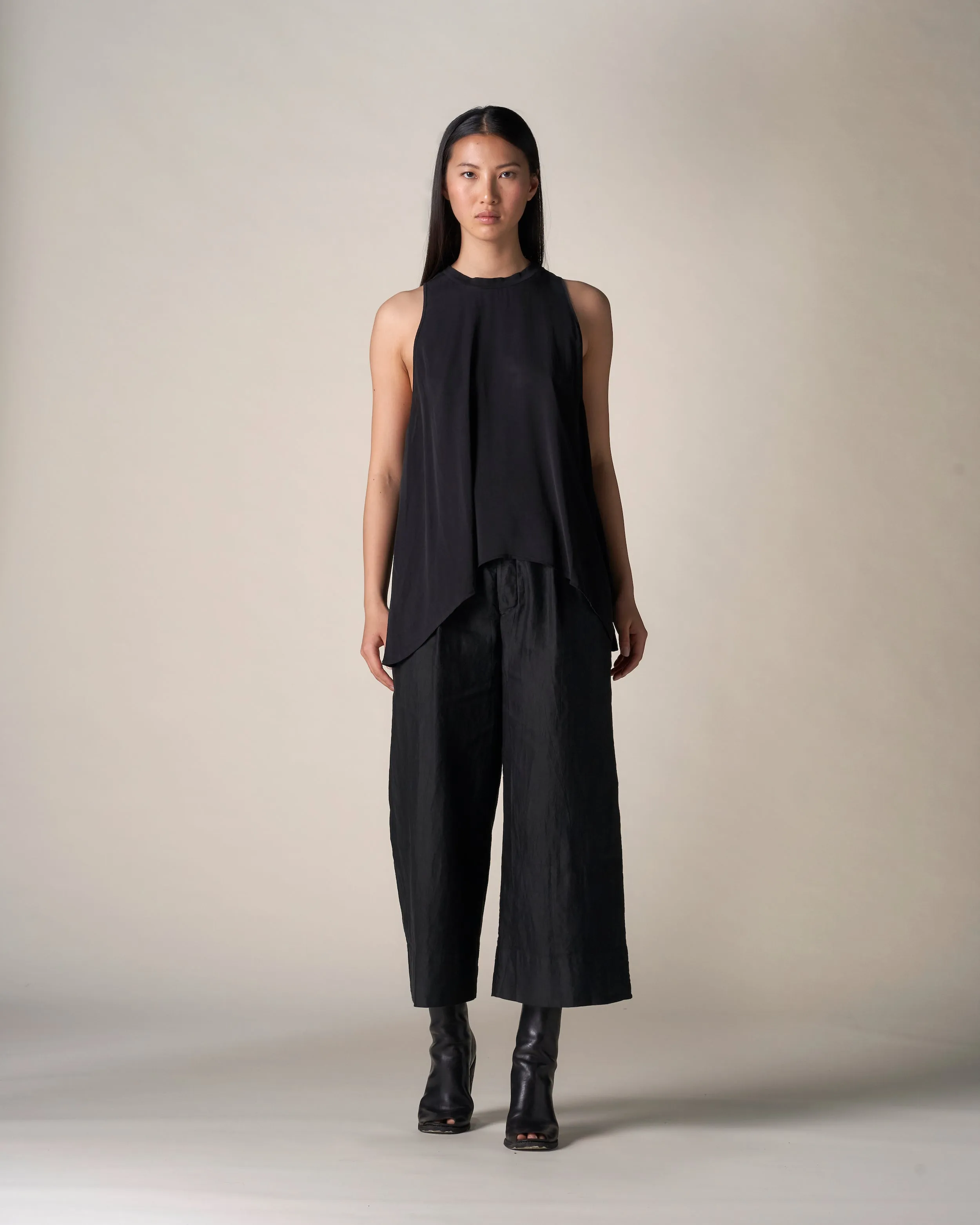 Cropped Tailored Pant Linen / Cotton Black