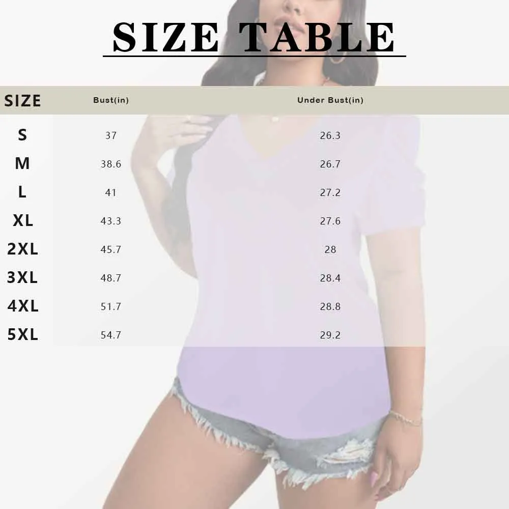 Custom Face Bohemia Women's V-Neck Puff Sleeve T-Shirts Personalized Summer Casual Shirt Tops for Women