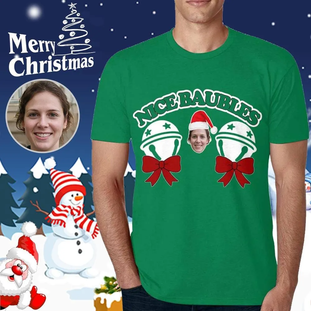 Custom Face Shirts Christmas Nice Baubles Design Men's All Over Print T-shirt with Pictures