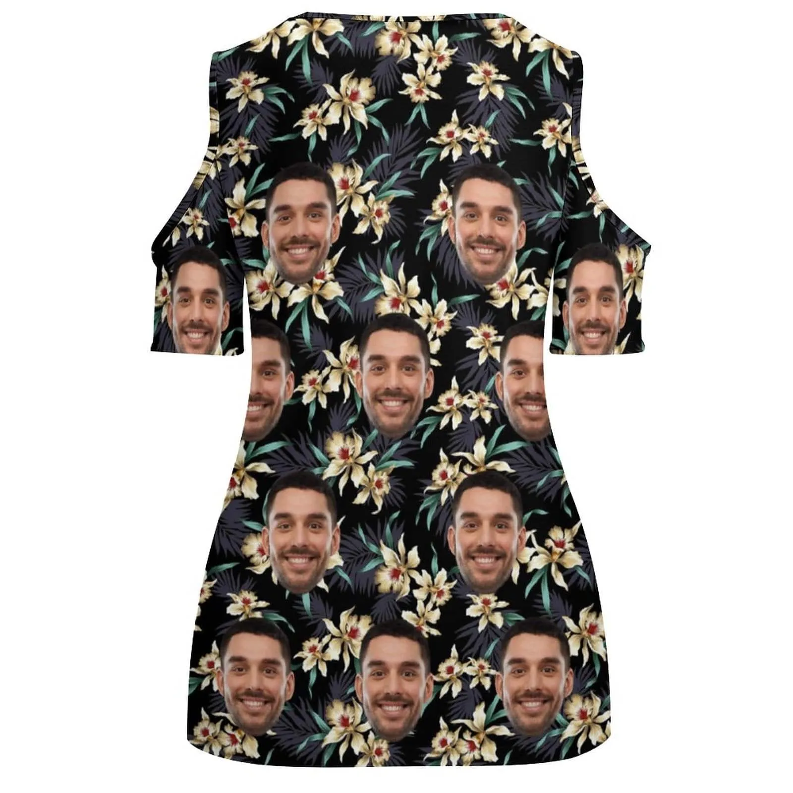 Custom Face Shirts Tropical Leaves Off The Shoulder Round Neck Short Sleeve Top Put Your Face on Shirt