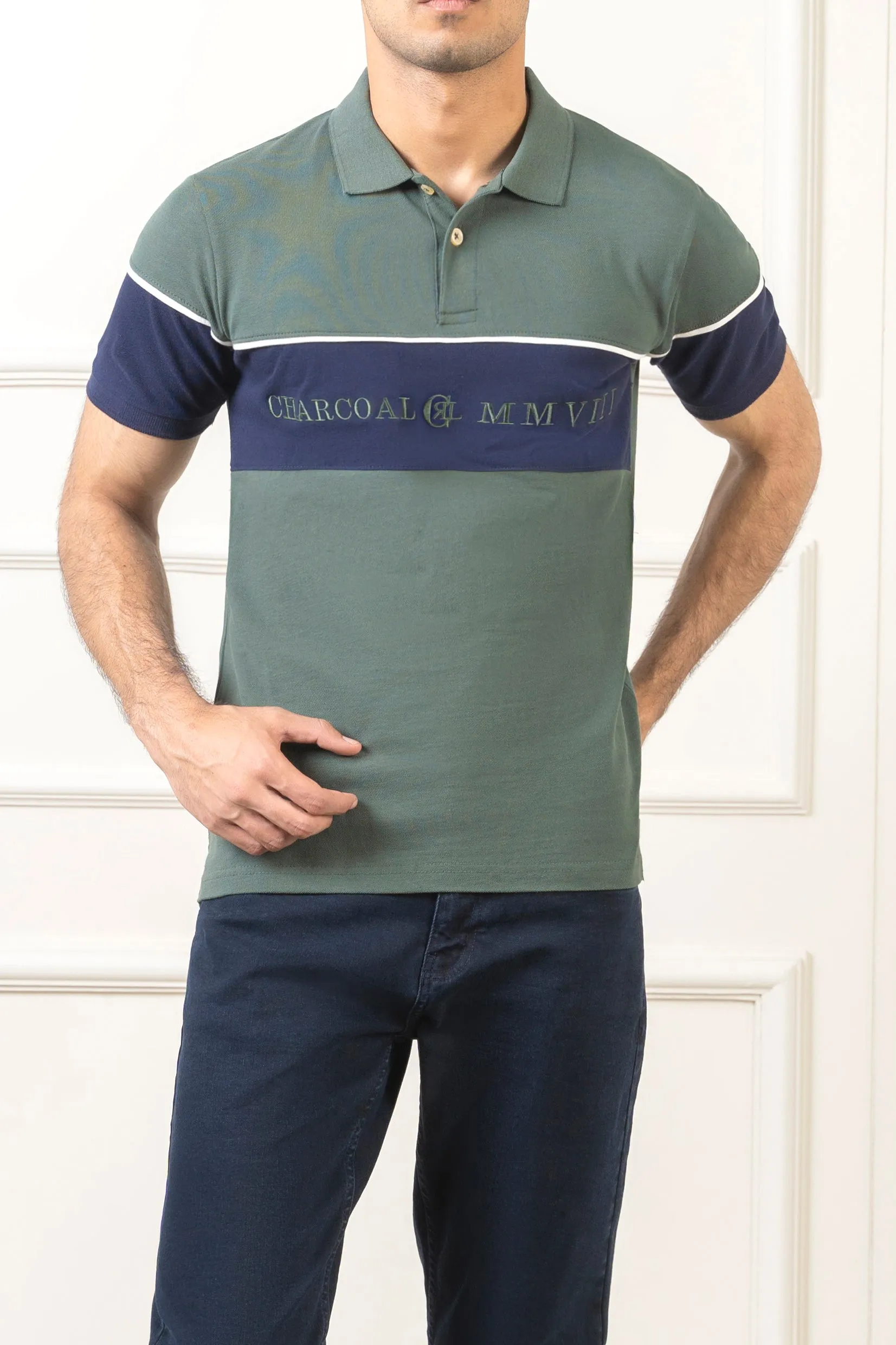 CUT AND SEW POLO GREEN