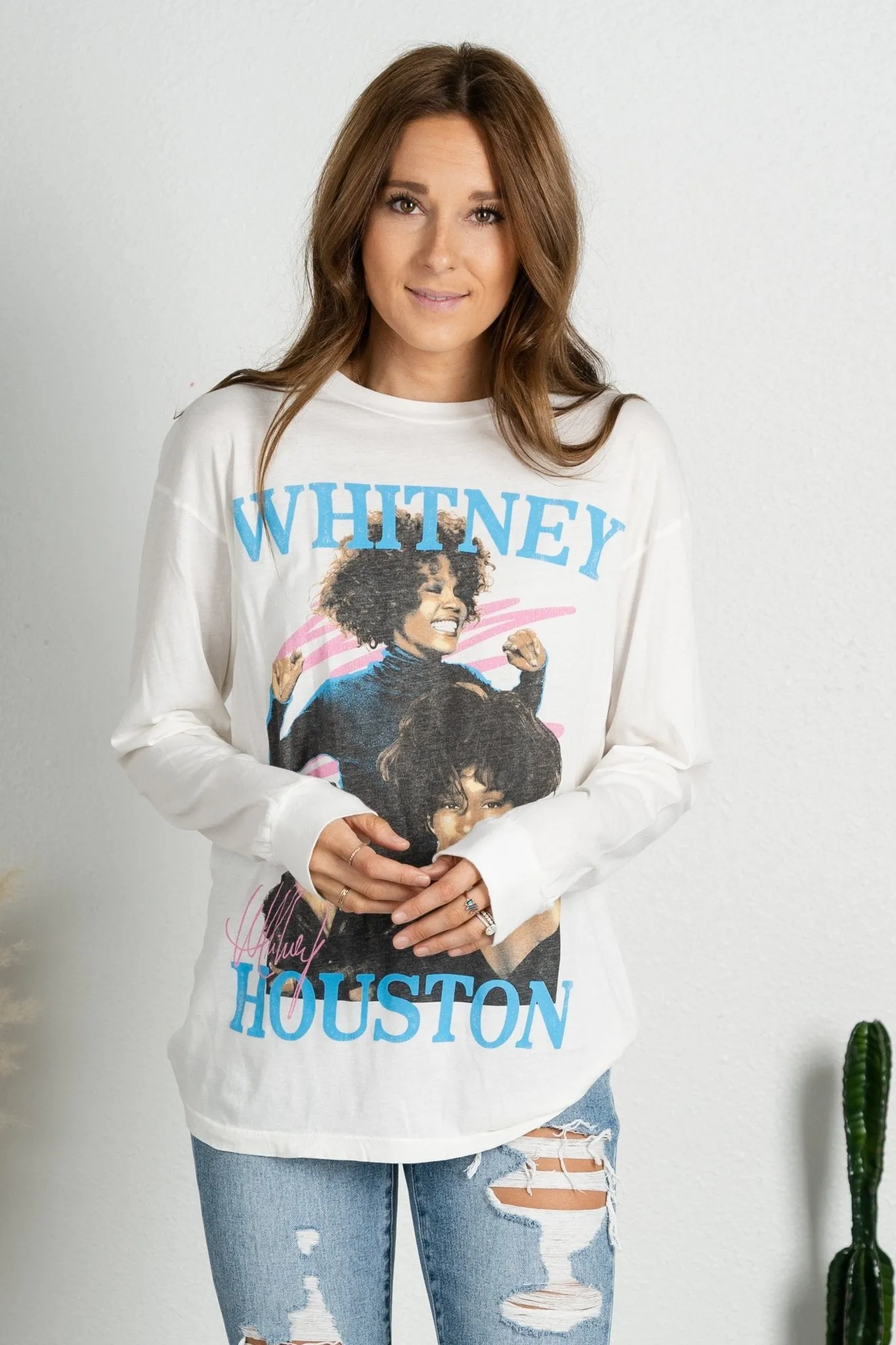 DayDreamer Whitney Houston dance long sleeve tee vintage white