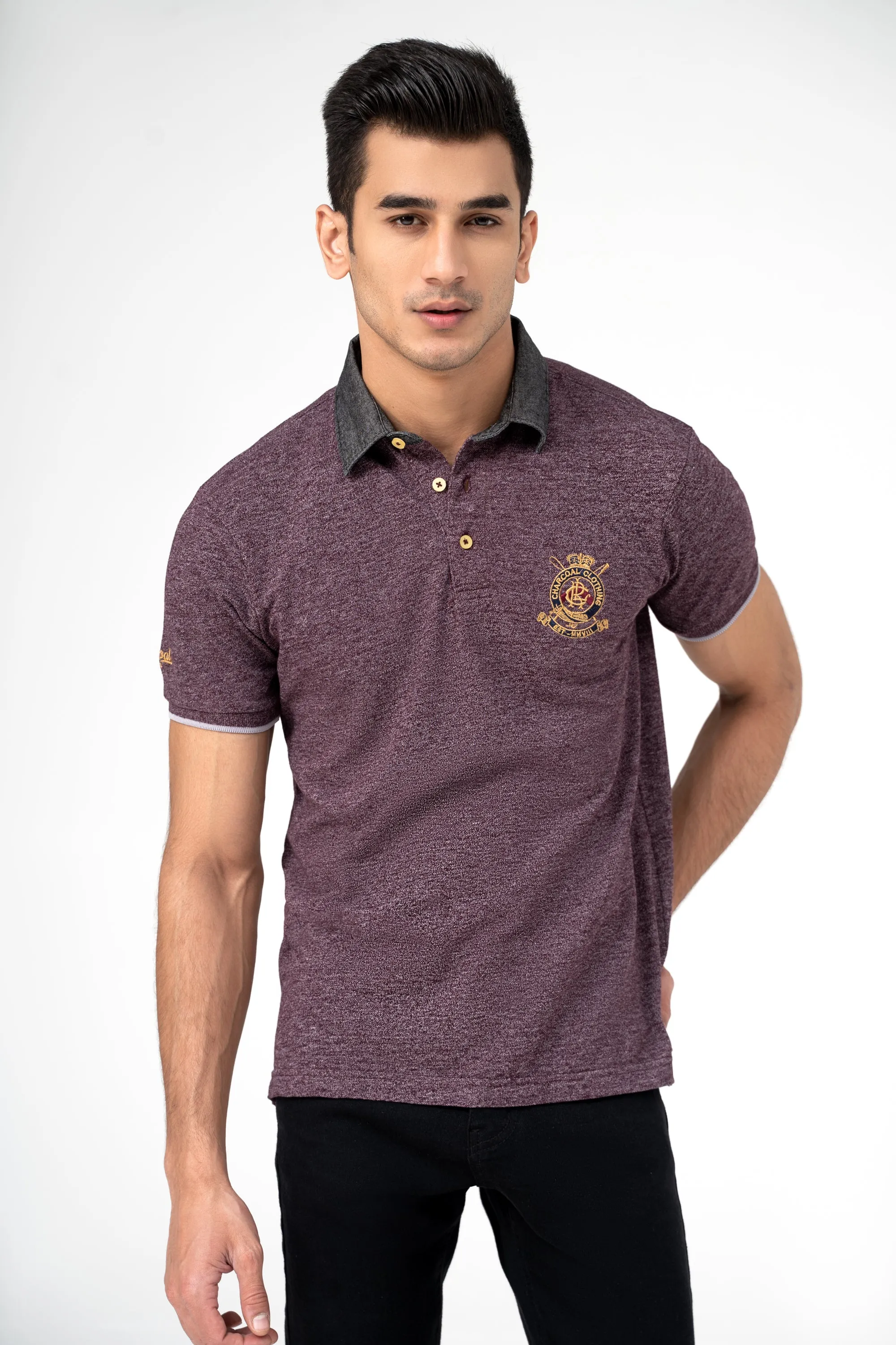 DENIM COLLAR POLO MAROON