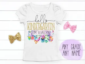 Girl's Personalized Hello Grade Floral Back To School Top