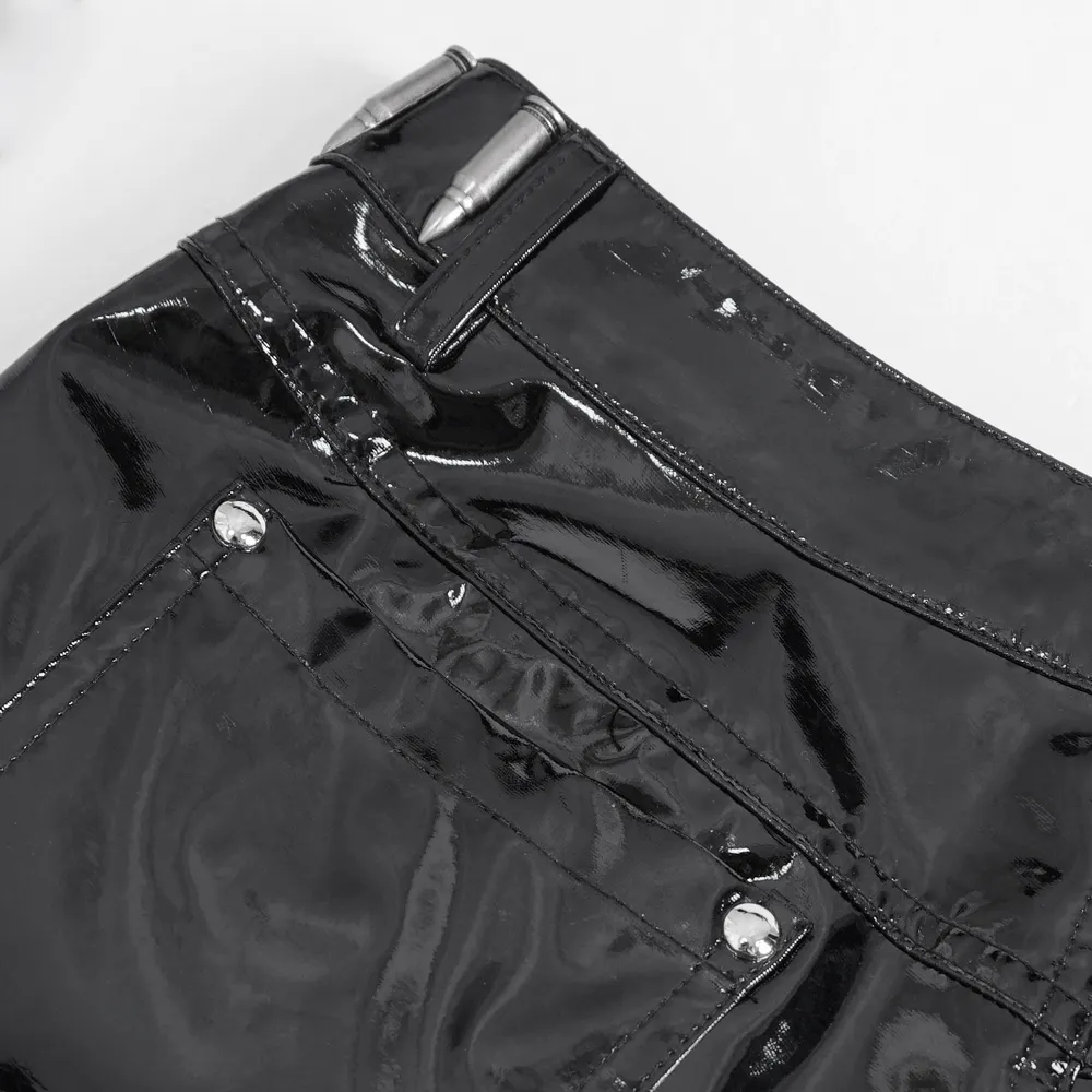 Glossy Black Shorts with Chain Details - Edgy Style