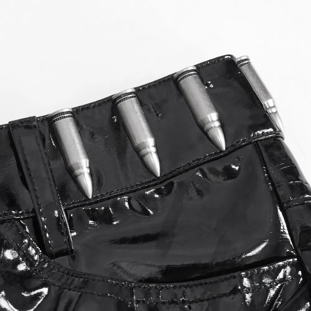 Glossy Black Shorts with Chain Details - Edgy Style