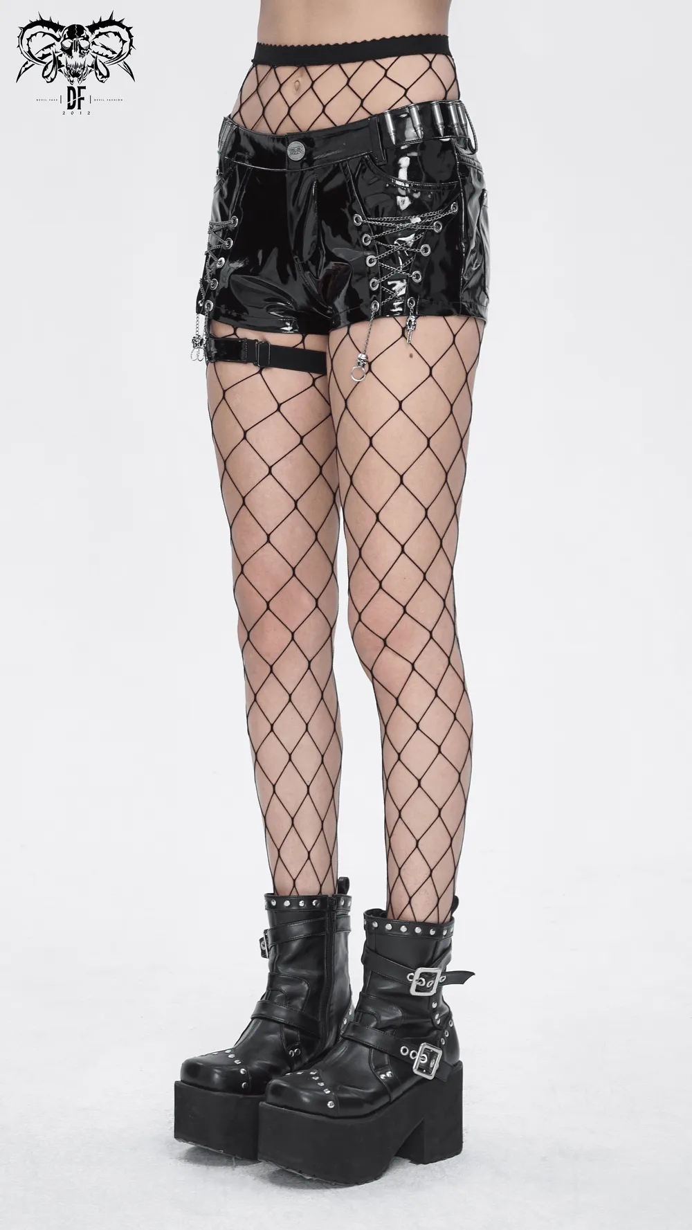 Glossy Black Shorts with Chain Details - Edgy Style