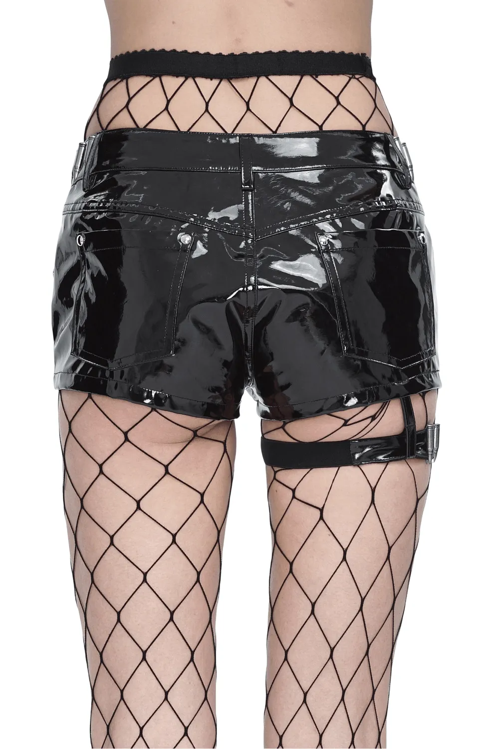 Glossy Black Shorts with Chain Details - Edgy Style