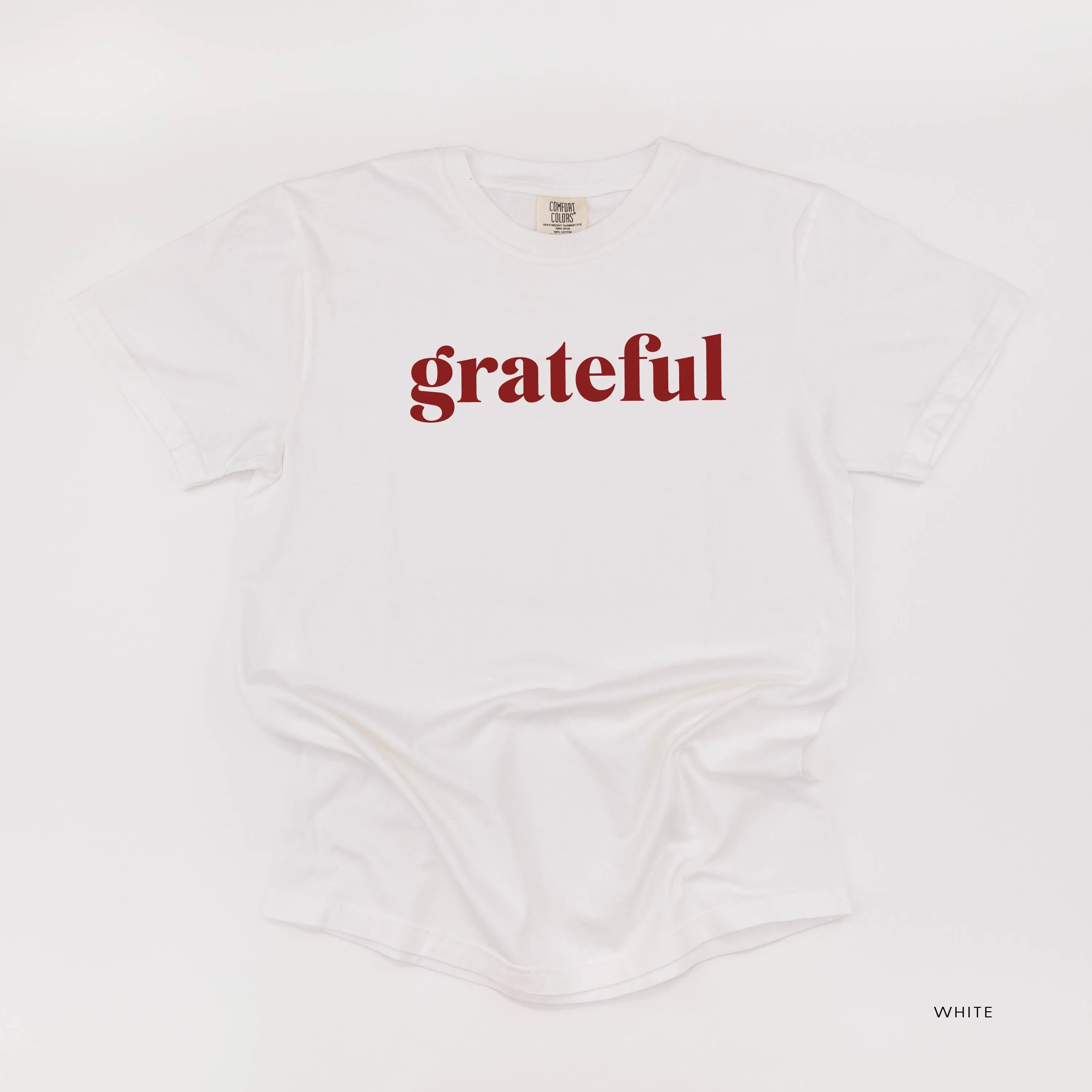 Grateful (block) - Maroon Design - SHORT SLEEVE COMFORT COLORS TEE