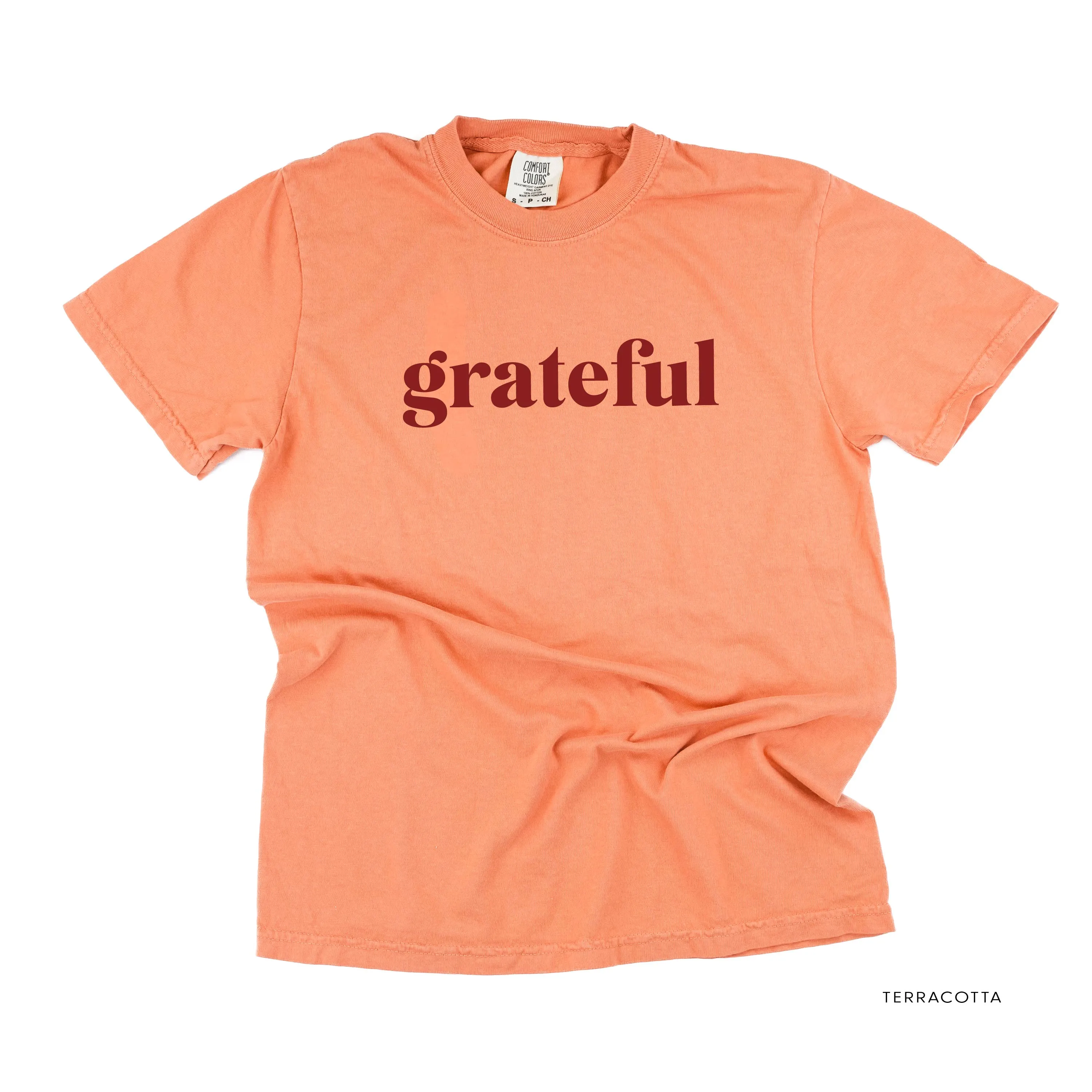 Grateful (block) - Maroon Design - SHORT SLEEVE COMFORT COLORS TEE